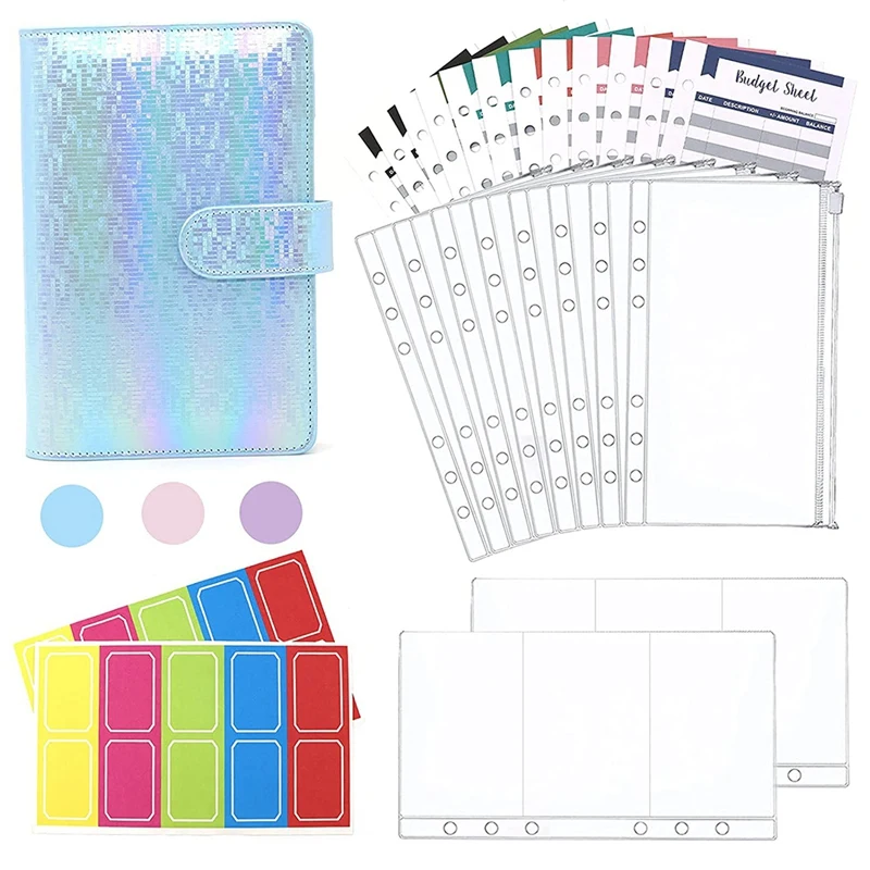 

A6 PU Binder Notebook,Organizer 6 Ring Binder Cover,Budget Cash Envelopes System,Budget Sheets,A6 Binder Zipper Pocket