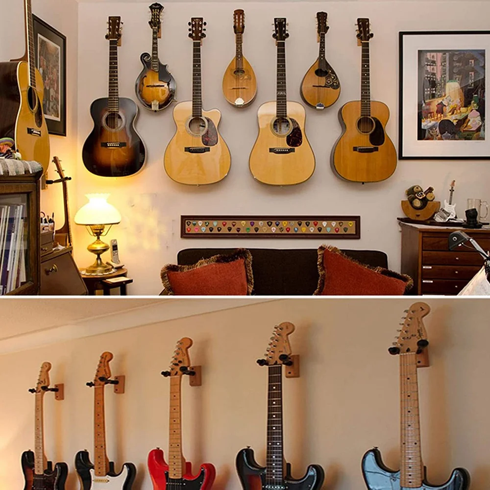

4Pcs Guitar Wall Mount Hanger Hardwood Guitar Hanger Wall Hook Holder Stand Display Fits All Size Guitars Bass Ukulele