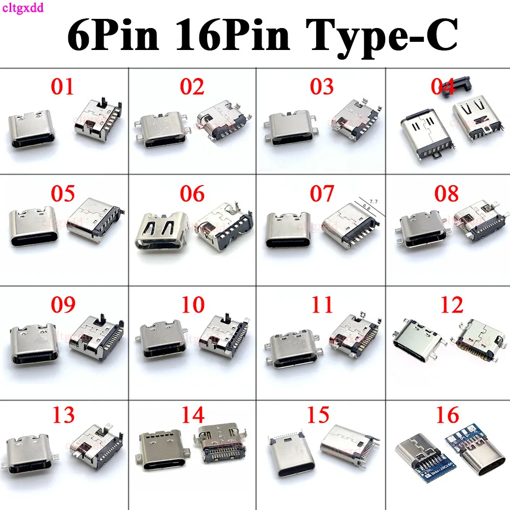 

Micro USB JACK 3.1 Type-C 6p 14p16pin 24P SMD female connector For Mobile Phone Charging port DIY high current Charging Socket
