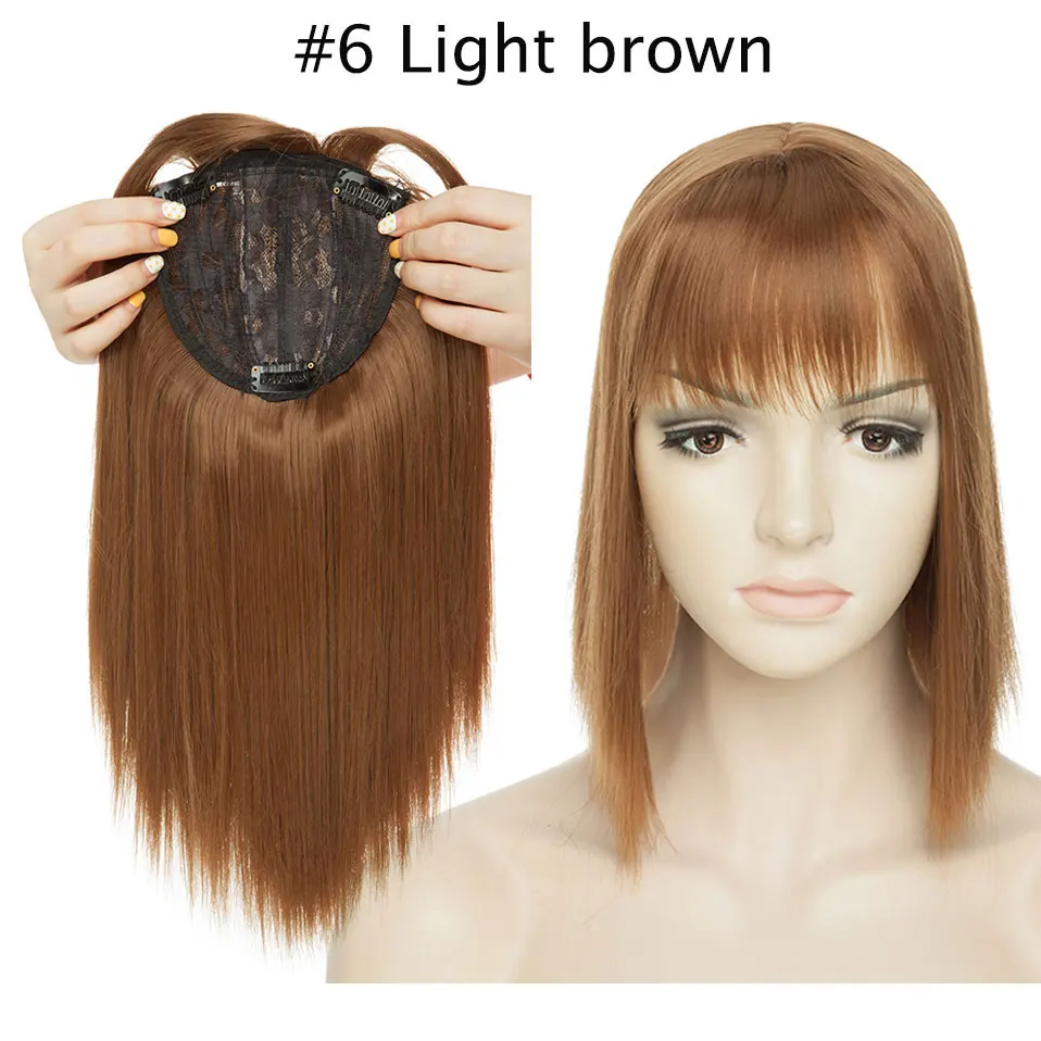 light brown S-noilite 10 дюймов 4*2 парик Наращивание волос синтетический зажим в Топпер волосы с челкой прямой Топ волос шиньон для женщин борода - Цвет: light brown