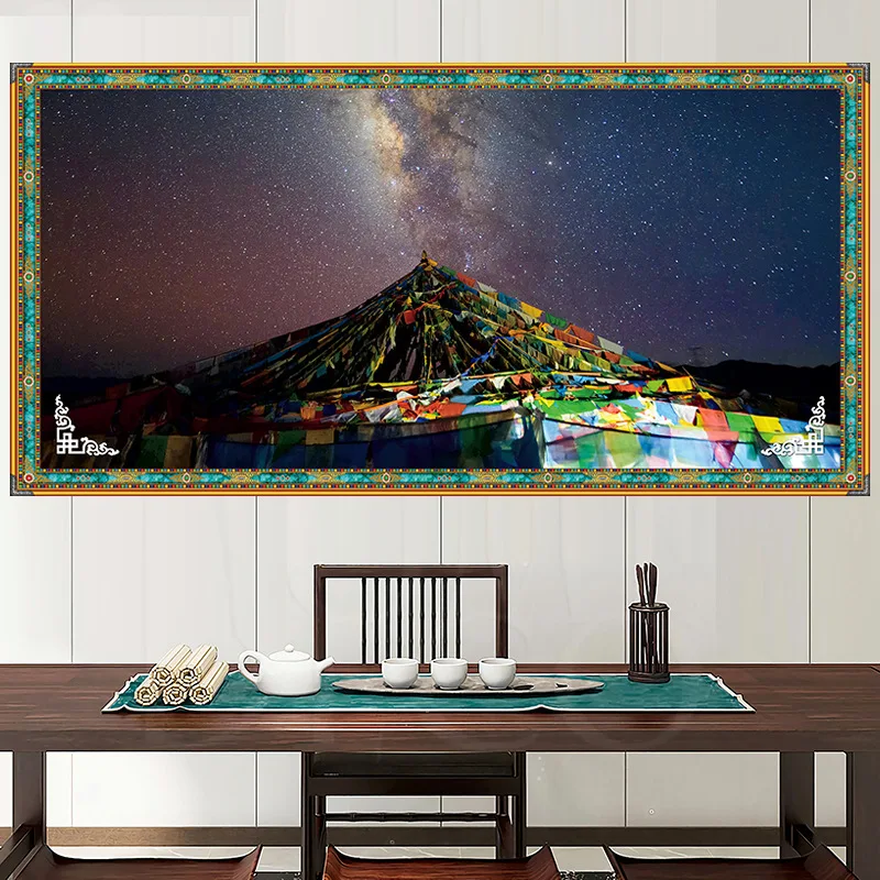 

Tibet Colorful Prayer Flags Tapestry Galaxy Starry Mountain Carpet Home Living Room Decoration Wall Rug