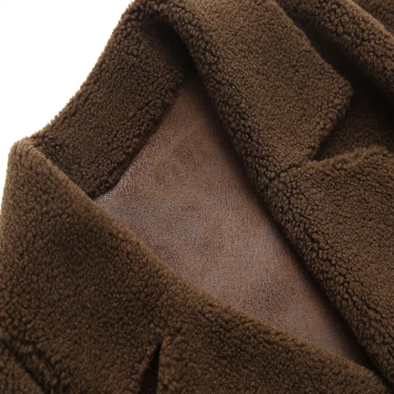 

Winter Wool Pea coat Men Fleece Long Trench Coat Double Breasted Fur Men Overcoat Fashion Suede Jackets