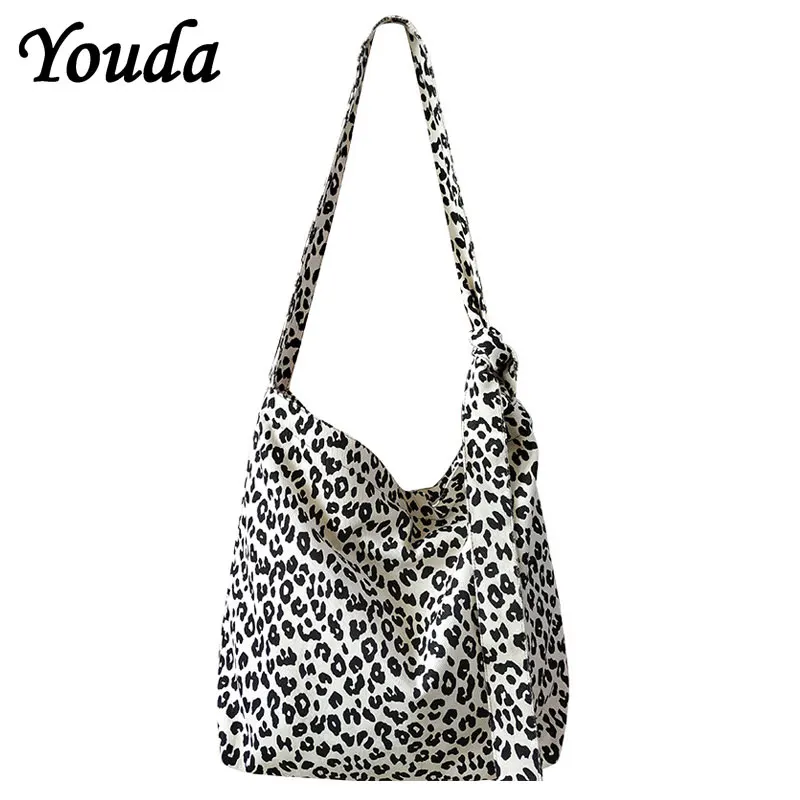 

Youda Leopard Foldable Shopping Bags Reusable Women's Handbags Shoulder Diagonal Bag Grocery Pack Zipper Storage Large Capacity