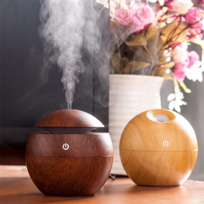 

USB Aroma Air Humidifier Essential Oil Diffuser Wood Grain Ultrasonic Cool Mist Change LED Light