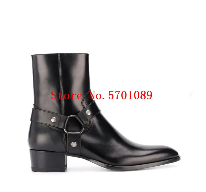 Мужские ботинки на ремешке из гладкой кожи Классические в стиле Парижа Обувь