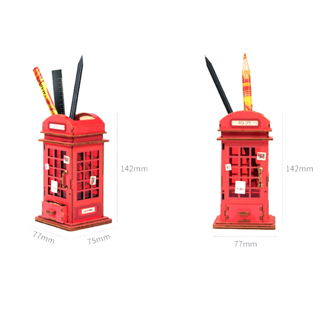ROBOTIME 3D DIY Phone Booth Shape Brush Pen Holder Puzzle Game Steam Toy Gift For Children Adult TG13