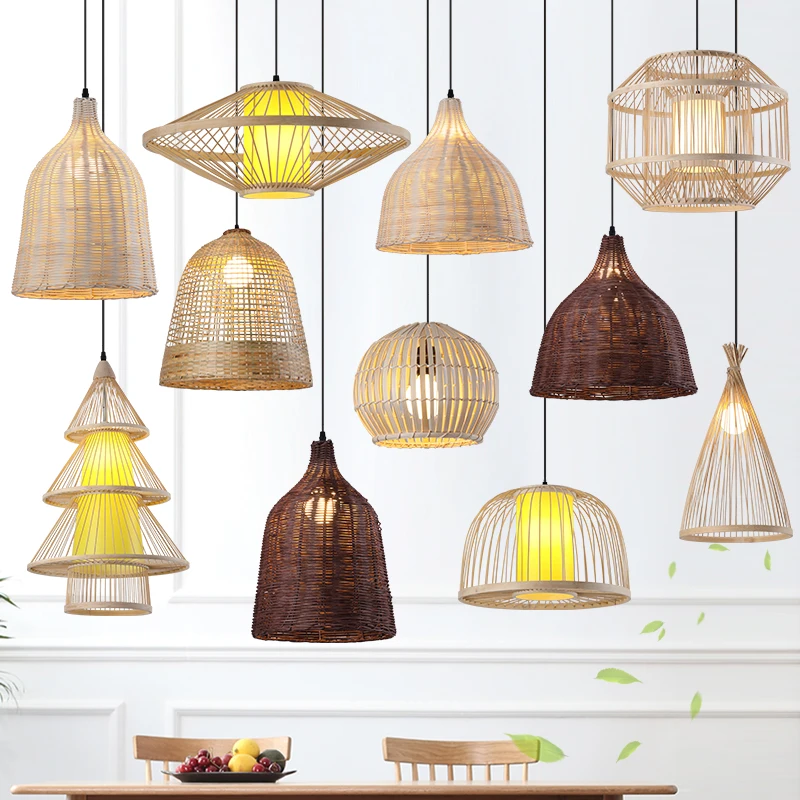 

Southeast Asia Chandelier Creative Lamp Shade Restaurant Hotpot Shop Rattan Home Stay Woven Bamboo Chandelier Hanging Lights