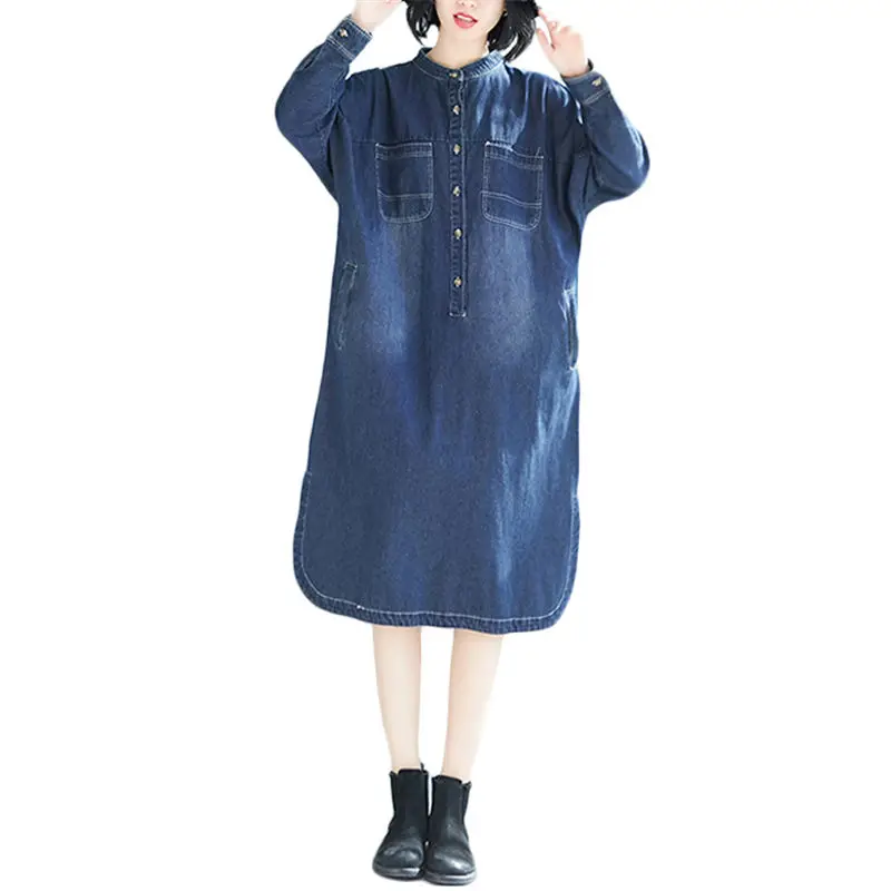 Женское джинсовое платье средней длины свободное однотонное винтажное
