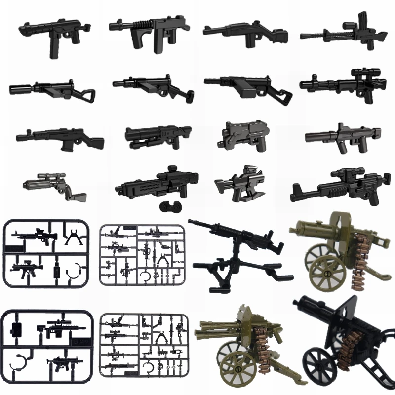 Военные блокировки оружия WW2 тяжелые пулеметы Moc блоки игрушки для детей