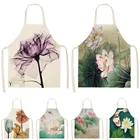 Фартук женский с цветочным рисунком лотоса, кухонный комбинезон для дома, ресторана, аксессуары для выпечки, защита от загрязнений