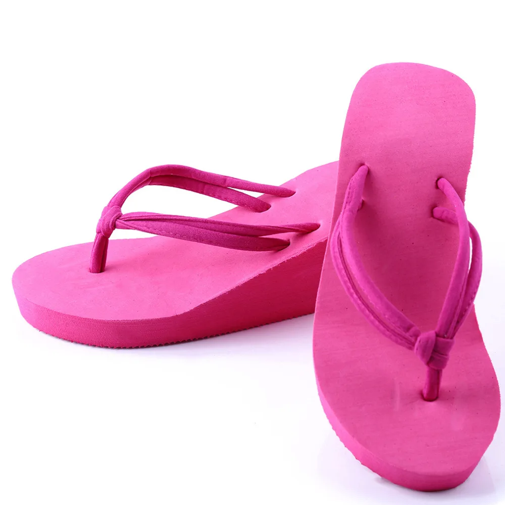 

Women Summer Solid Color Wild Beach Wedges Thick Bohemian Style Slippers Bottoms Bohemian Style High-Heel Flip Flops Shoe