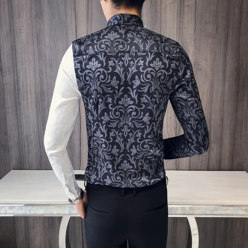 Рубашка с принтом роз весна 2020 мужская приталенная элегантная рубашка длинным