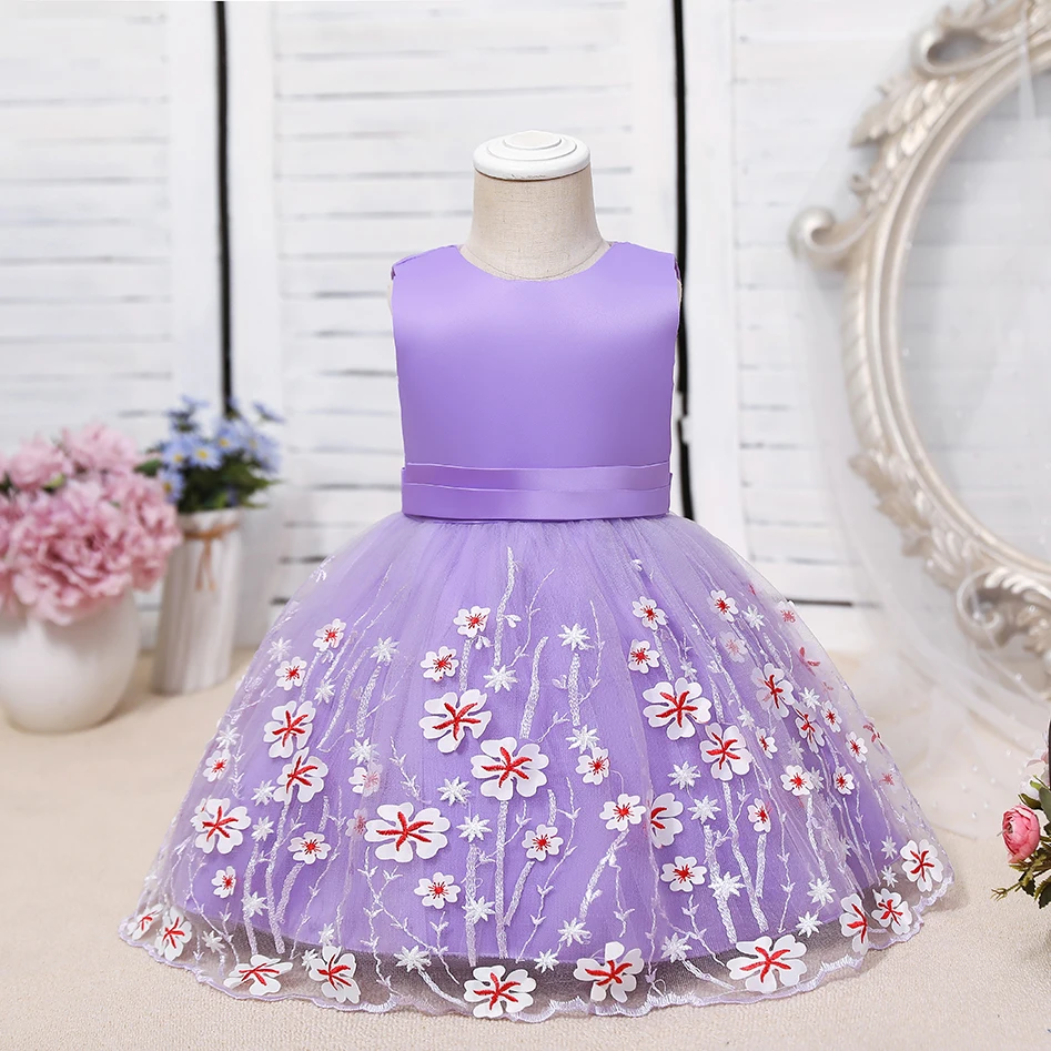 

XABH Summer Korean Style Children Lotus Applique TuTu Costume Kid Birthday Party Flower Dress for Girl of 0-4 Years Old
