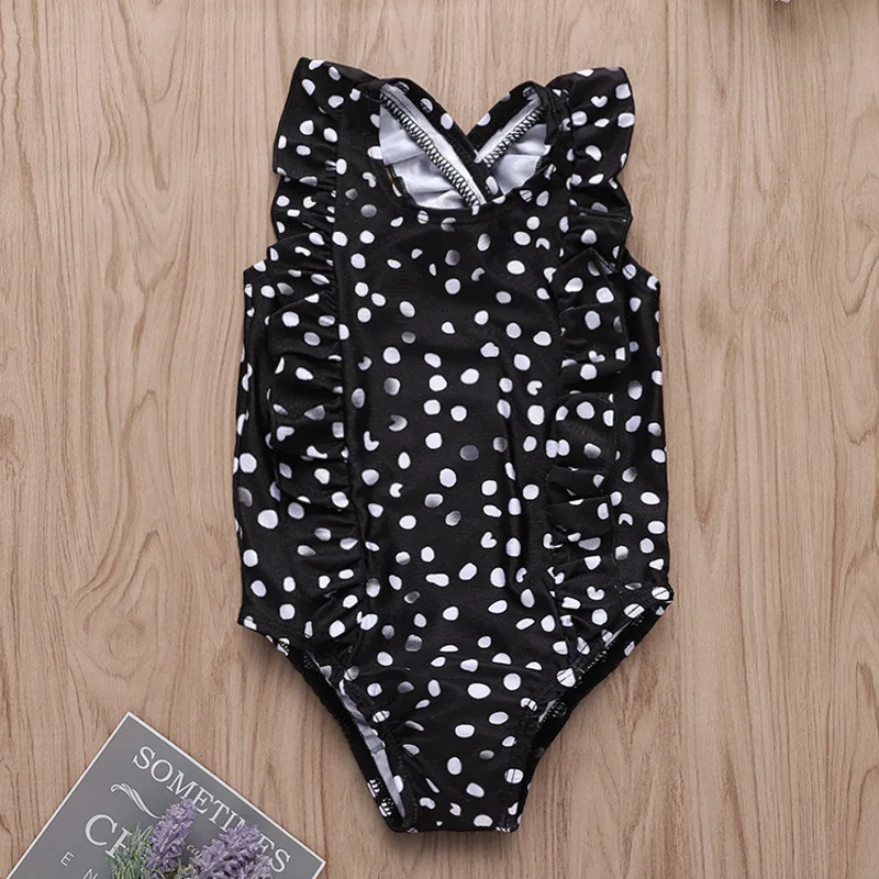 Летняя пляжная одежда в белый горошек для девочек Черный Детский боди без