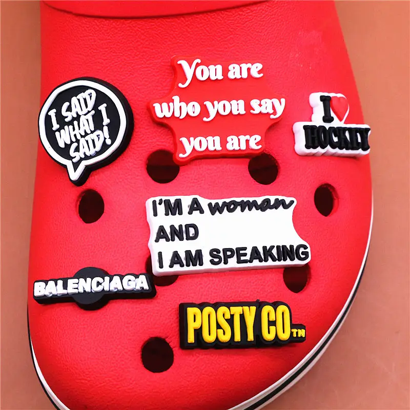 Single Sale 1pcs Rights Protection Shoe Charms Woman Speaking Shoe Accessories Decoration Fit Croc Jibz Kids Party Gifts U251