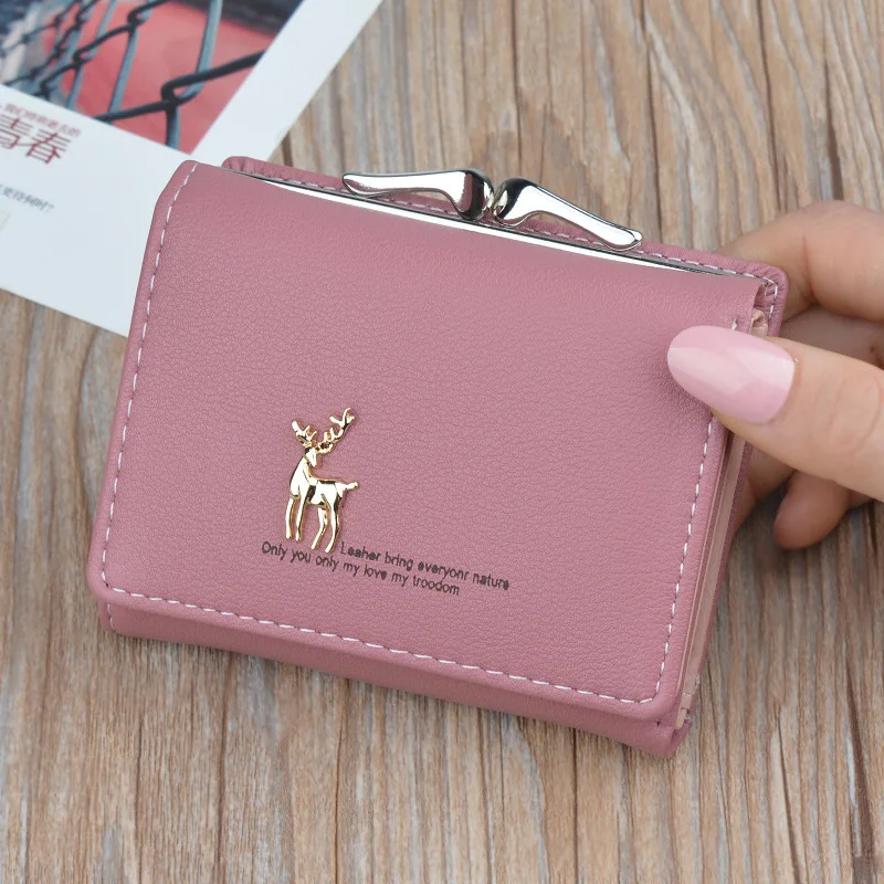 

New Cartoon Leather Women Wallets Pocket Ladies Purse Clutch Wallet Women Short Card Holder Cute Girls Deer Wallet 2020