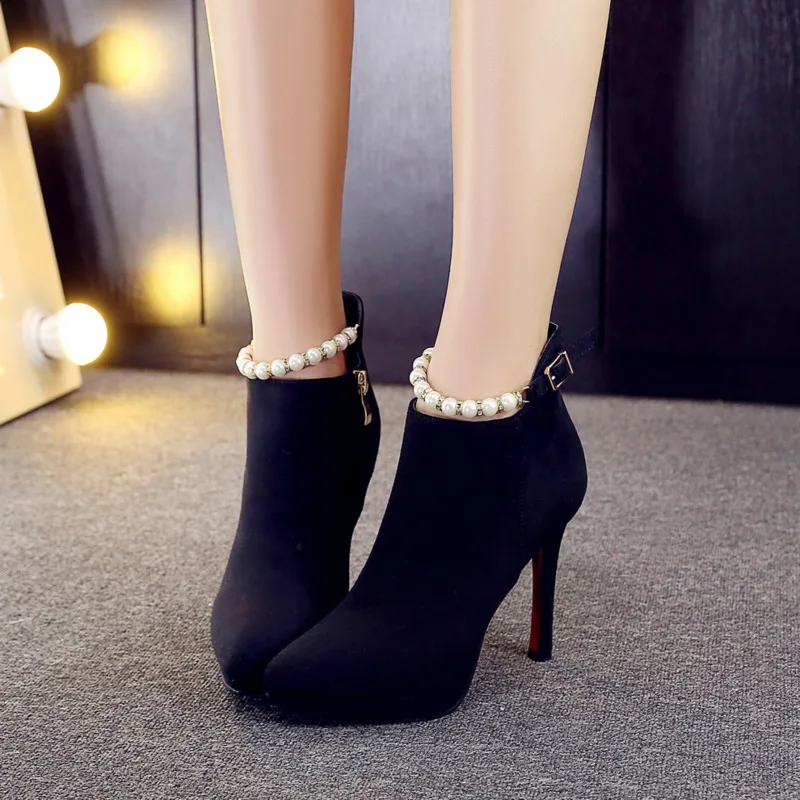 

2021 Autumn Winter Women Ankle Boots Female High Heel Shoes Zipper Female Thin High Heels Boots Fashion Ladies Black Booties