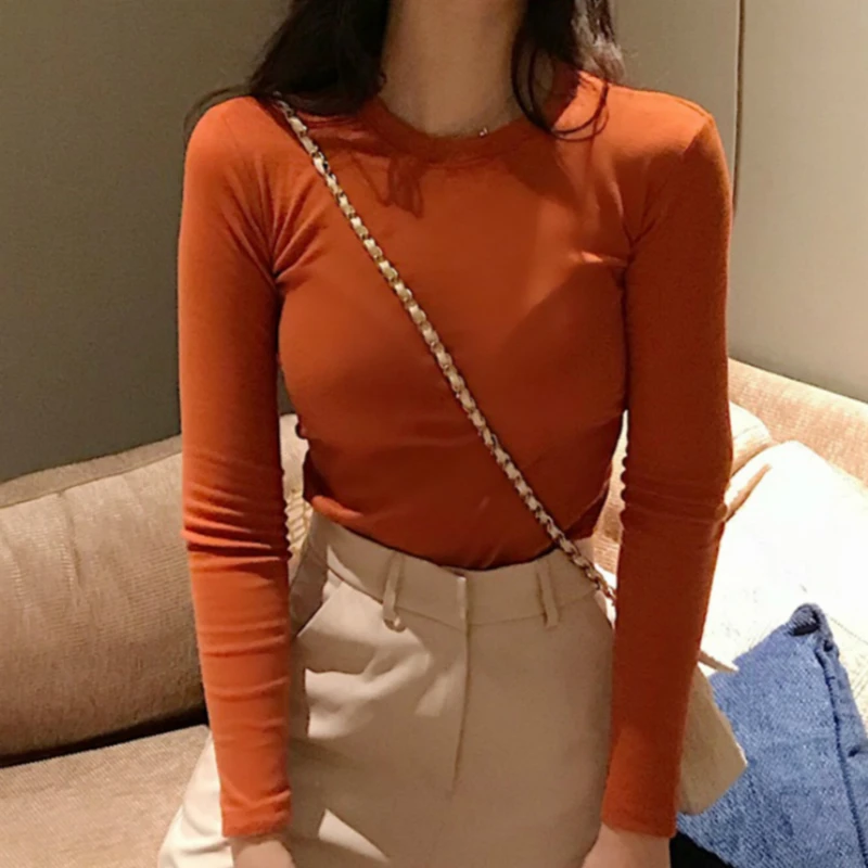 Женская рубашка с длинным рукавом белая однотонная Приталенная футболка