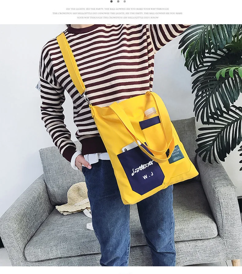 

One-shoulder Korean Solid Color Canvas Woman Bag Casual All-match Student Messenger Bag Multifunctional Large-capacity Handbag