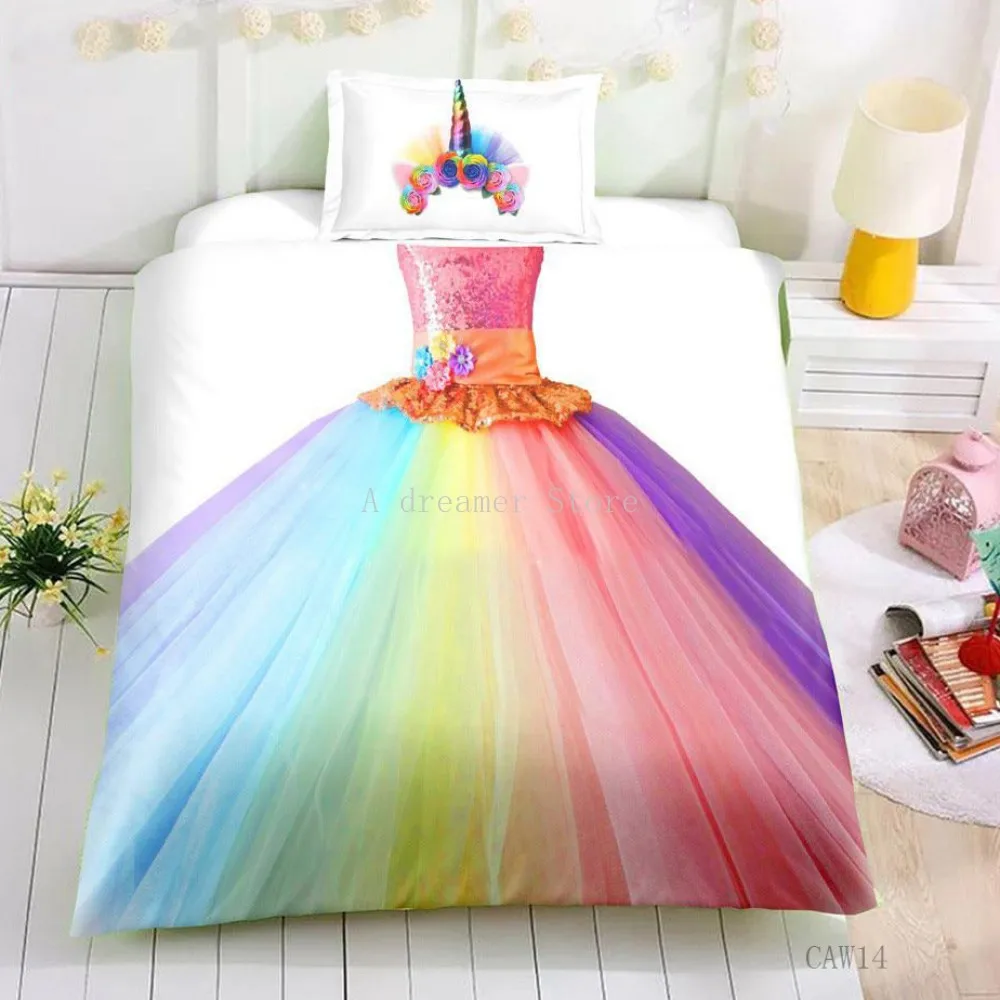 Princess Dress Girls Single Person Bedding Set Cartoon Astronaut Cosplay Duvet Cover Twin Size Pillowcase |