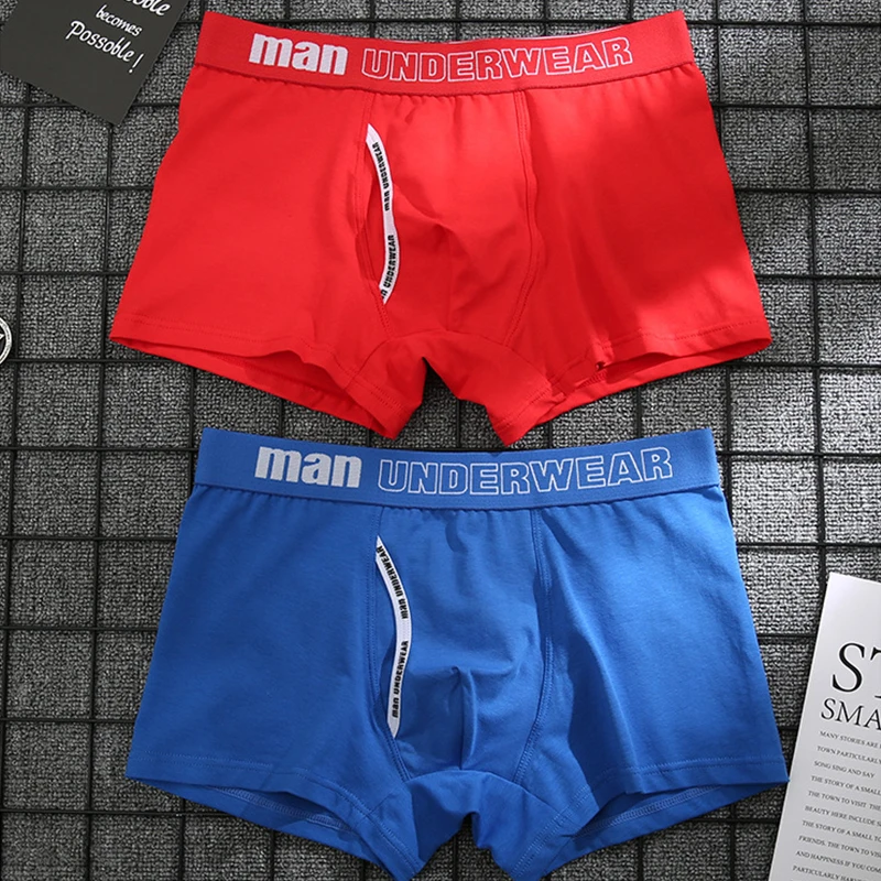 Men's Boxer Cotton Letter Boxers Solid Underpants Male Stretch Shorts Boys Underwear Breathable Lingerie Men Comfortable Boxer