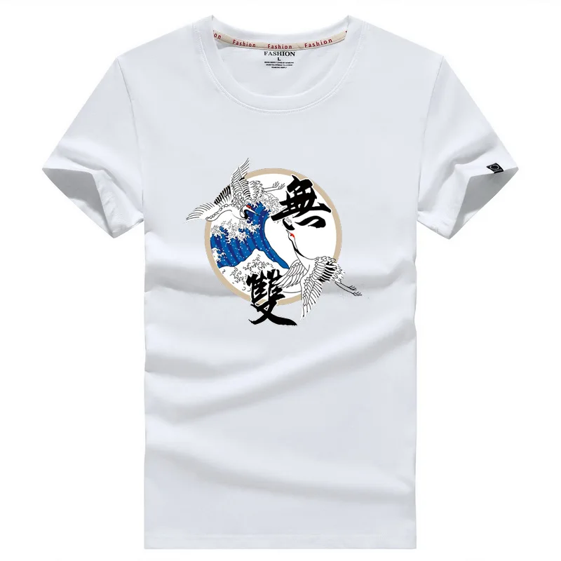 

Футболка мужская хлопковая с принтом китайского Журавля, модная рубашка с коротким рукавом, большие размеры, лето