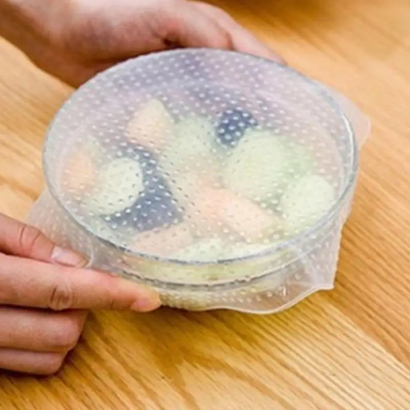 

4pcs/set Food Grade Silicone Food Wraps Reusable Keeping Food Fresh Lids Seal Vacuum Cover Stretch Lid Kitchen Accessories