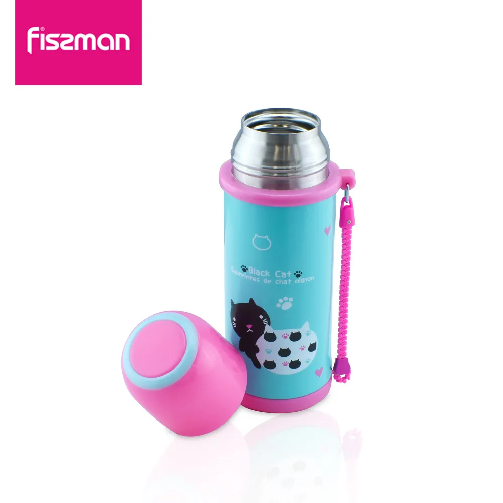 Детский термос Fissman 360 мл милый из нержавеющей стали с мультяшным рисунком кружка