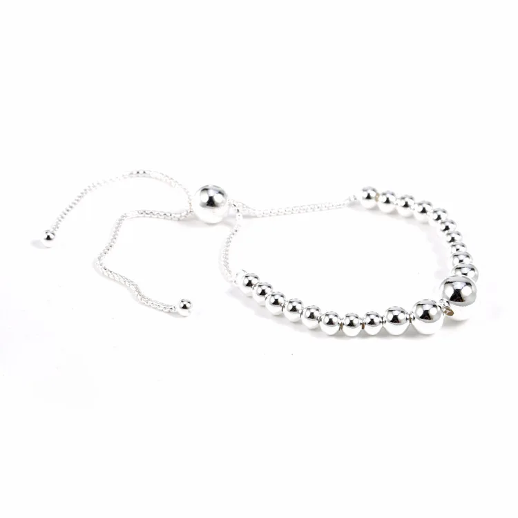 Новинка реальная яркость серебряный браслет нитка бусин скользящий