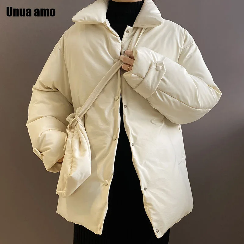 

Зимняя женская куртка Unua amo, толстая свободная парка-пуховик, модная однотонная теплая Повседневная Уличная одежда с подкладкой, теплое Жен...