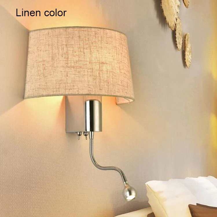 Linen color -1062 Светодиодный настенный светильник для спальни, прикроватный светильник, регулируемый книжный светильник, настенный светильник, светодиодный настенный светильник s для дома, тканевый туалетный светильник E27 - Цвет абажура: Linen color -1062