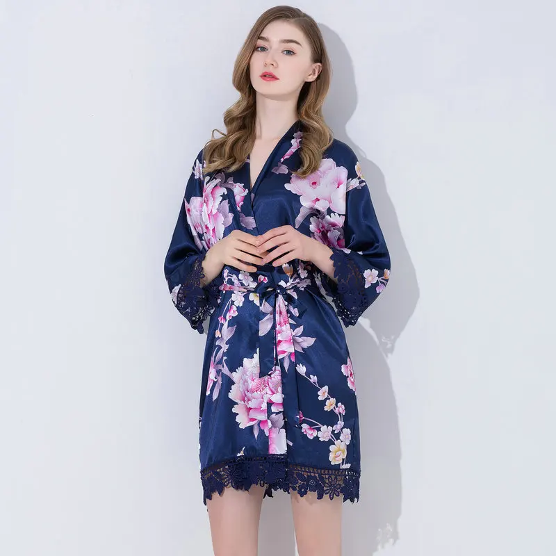 Navy YUXINBRIDAL, новинка, Шелковый кружевной халат, халат, Свадебный халат, халат для женщин, подружек невесты, невесты, белый, темно-синий, ночная рубашка для невесты - Цвет: Navy