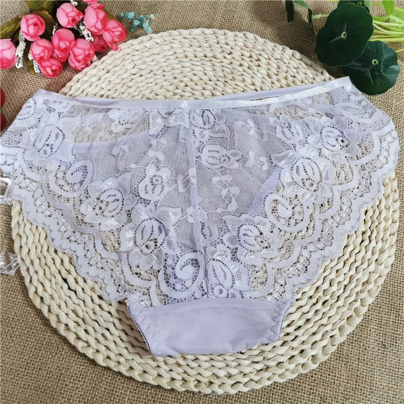 

Purple European and American wind lace girl's underwear hot thin sexy gauze hollowed-out hot triangle cotton crotch women's