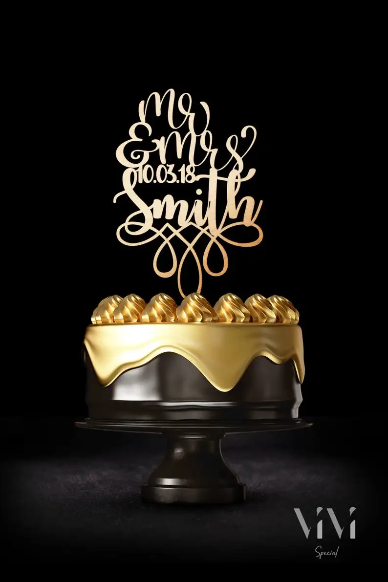 Розовато Золотой Топпер с надписью Mr & Mrs|Товары для украшения тортов| |