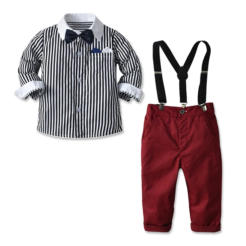 

Boys Clothes Kids Formal Dress Suit Cotton Baby Outfits Striped Shirt+Pants 4 PCS Children Wedding Party Costume 1-6 Years