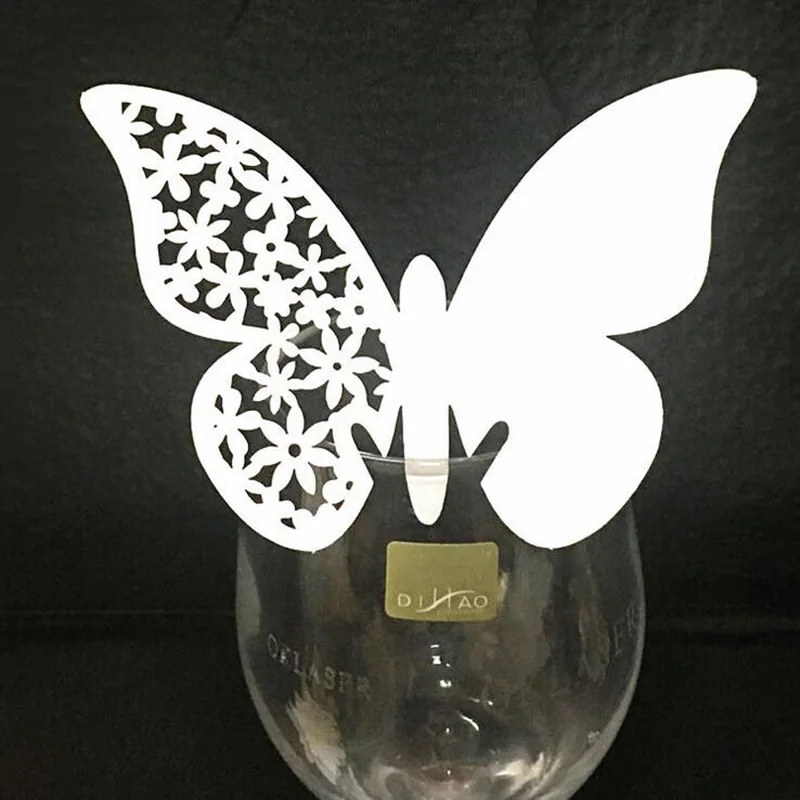 50 шт./лот лазерная резка с бабочками для стола марка вина стекло Имя Место карты