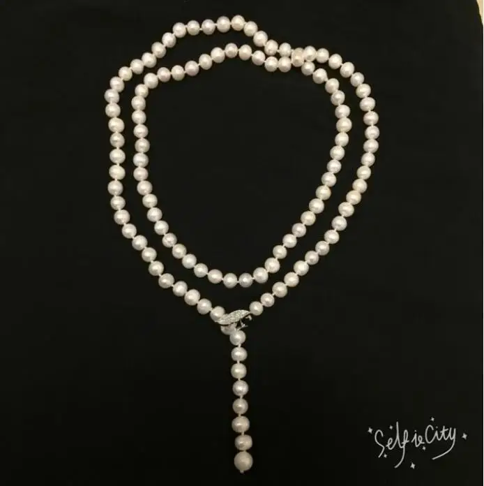 Ювелирные изделия Жемчужное ожерелье натуральное 8-9 мм свисающие жемчужные