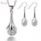 Модный комплект ювелирных изделий из стерлингового серебра 925 пробы, комплект из цепочки с подвеской и серег-капель с кристаллами для женщин, подарок на свадьбу