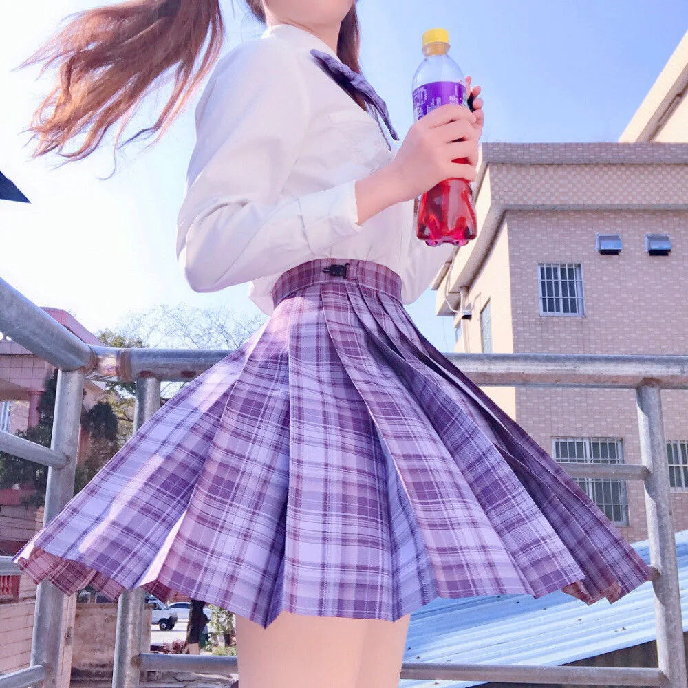 JK School Girl Uniform Pleated Skirts Japanese High Waist A-Line Plaid Skirt Sexy Uniforms for Woman Full set |