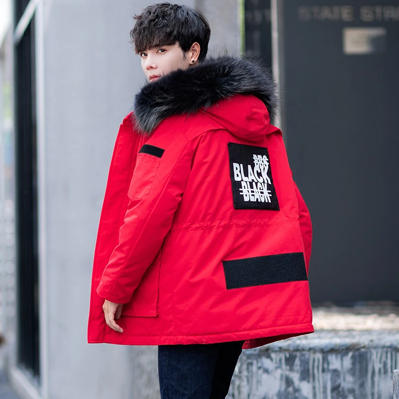 Мужской пуховик с капюшоном AYUNSUIE толстая парка большого размера воротником из