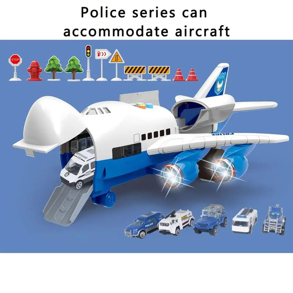 Police Aircraft Toy Set Simulation Inertia Airplane Plane Carrier Vehicle Musical Lights Alloy Truck Storage Transport Kids Gift | Игрушки и
