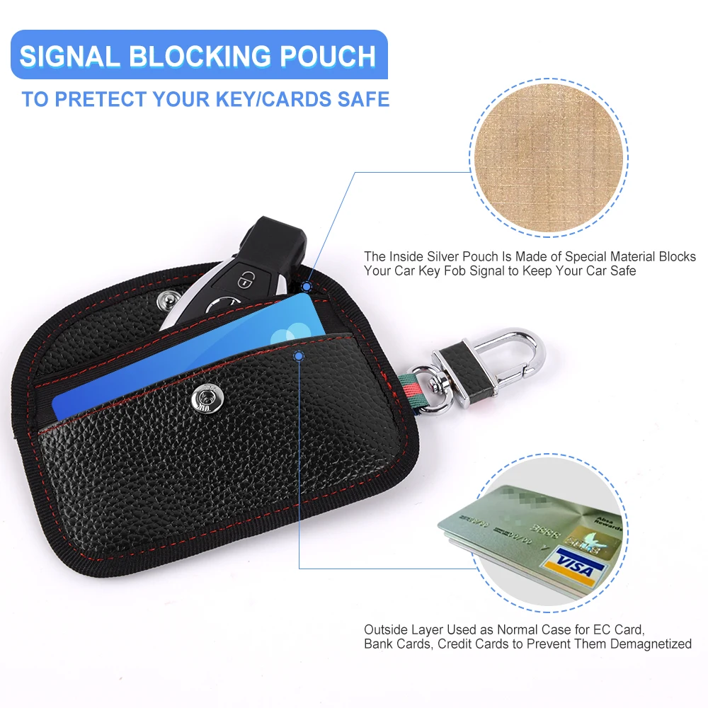 Кожаный Автомобильный ключ сумка чехол Фарадея универсальный держатель молния