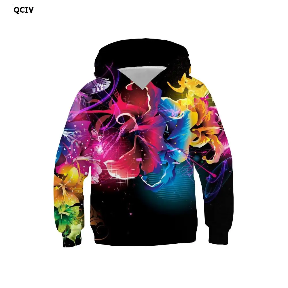 

QCIV, брендовая яркая Детская толстовка с капюшоном с принтом граффити, повседневная детская одежда с 3D-принтом бабочки, забавная повседневна...