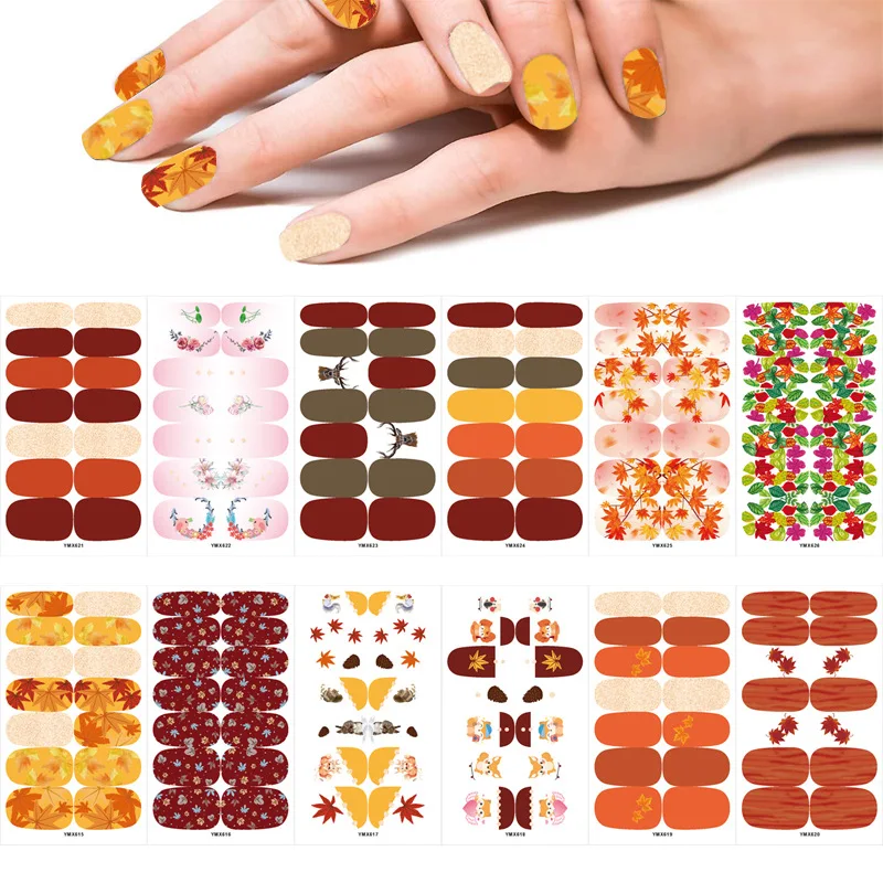 

1Sheet Maple Leaves 3D Nail Stickers Fall Leaf Squirrel Sliders for Nails Self Adhesive Stickers Autumn Winter Manicuring Decals