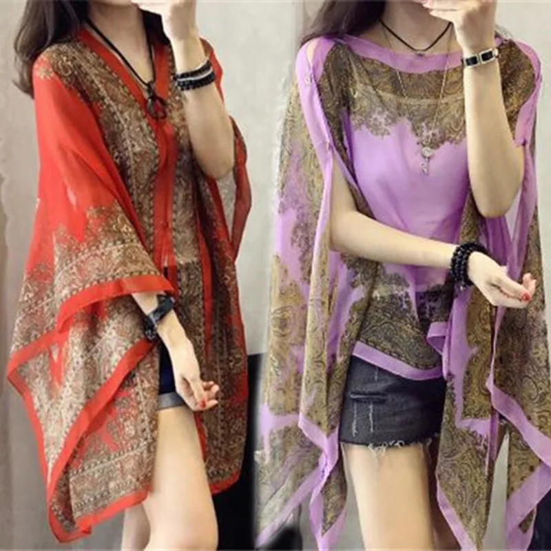 Новинка 1 шт. Женская шаль Бохо цветочный принт шифон Солнцезащитный пляжный бикини накидка для лета XD88