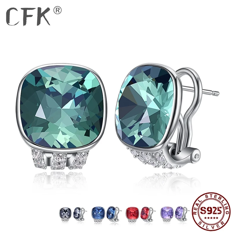 

CFK 925 Zilveren Stud Oorbellen Voor Vrouwelijke Geometrische 5-Kleur Oostenrijk Crystal Luxe Earring Wedding Fijne Sieraden
