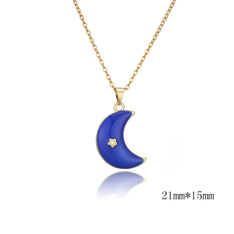

2021 Hot Sale Oil Drop Moon Star Pendant Necklace Female 4 Colors Optional Color Preserving Neck Chain Street Accessories