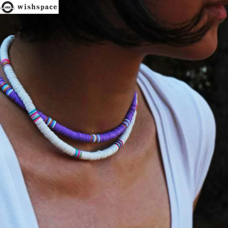 

Fashion in Europe and the exaggerated popular Bohemian manual wafer mixed color short neck chain necklace women adorn article