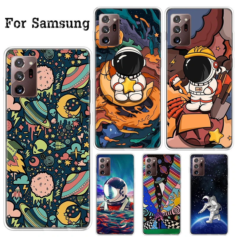 

Astronaut Universe Phone Case For Samsung A6 Plus A7 A8 A9 J8 2018 Cover A750 Shell For Galaxy Note 8 9 10 Note20 Ultra Coque