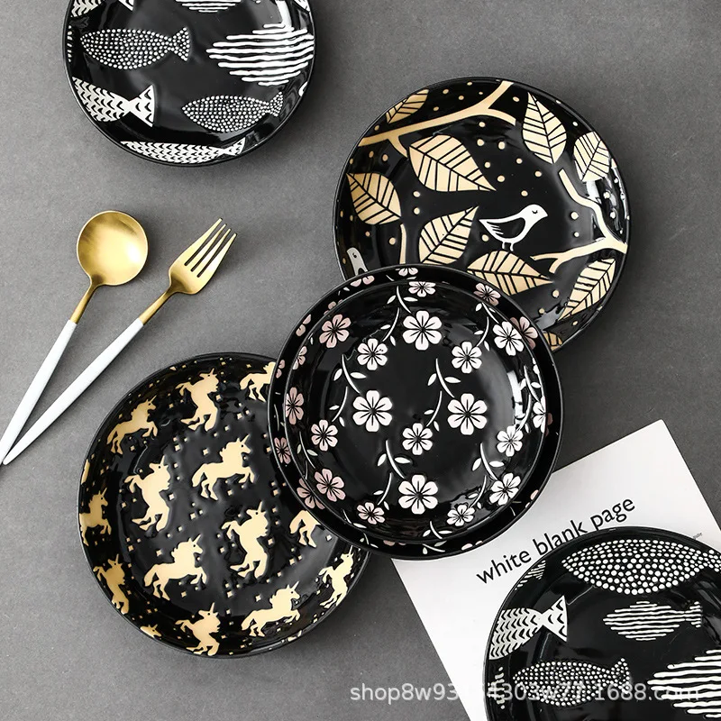 Nordic 8 inch commercial household glaze color ceramic microwave oven dish steak deep tableware wholesale | Дом и сад